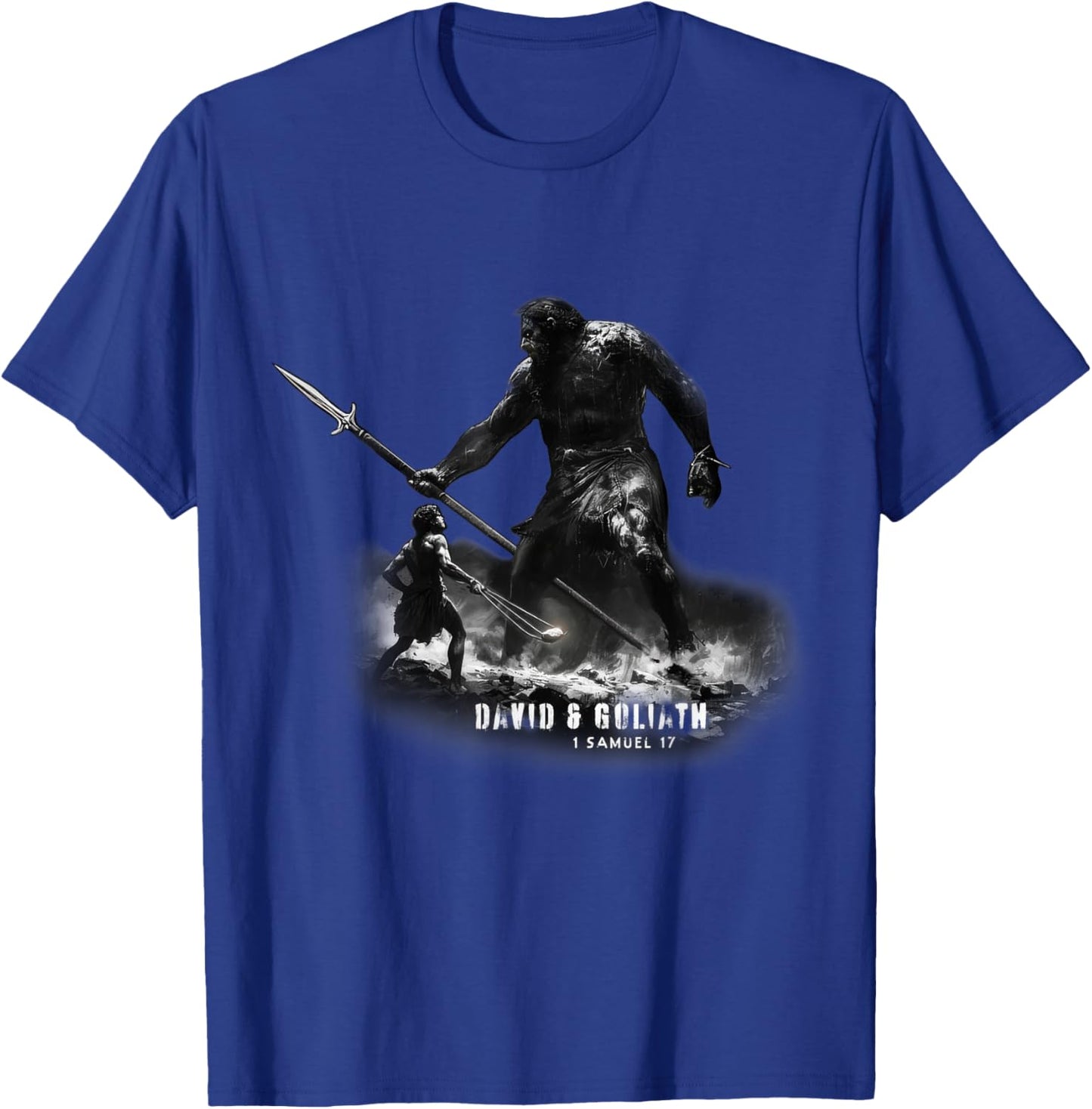 David & Goliath, Faith Overcomes All - Biblical Stories T-Shirt - T-Shirt | Royal