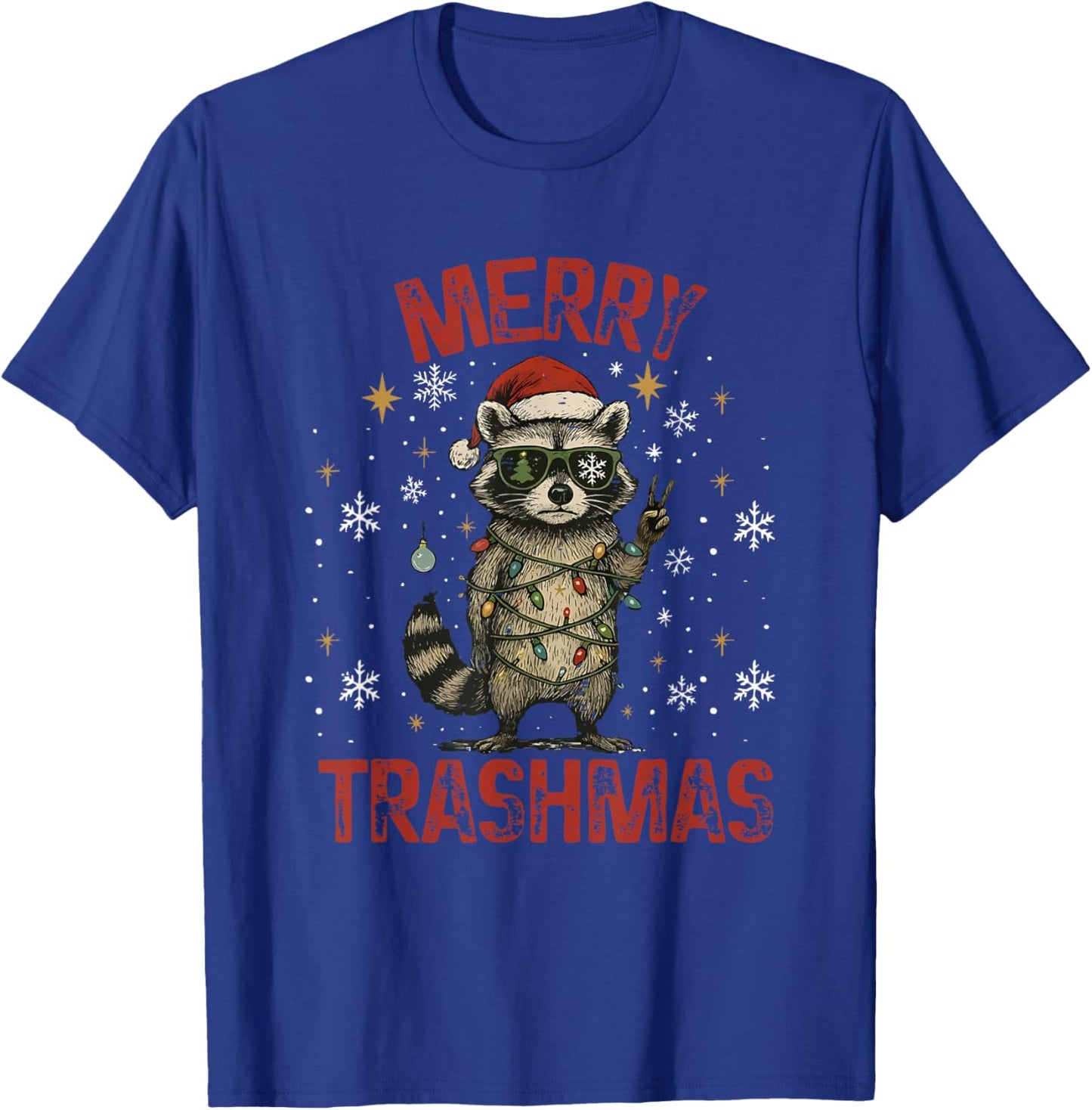 Merry Trashmas Raccoon Christmas Lights Funny Xmas Holiday T-Shirt - T-Shirt | Royal