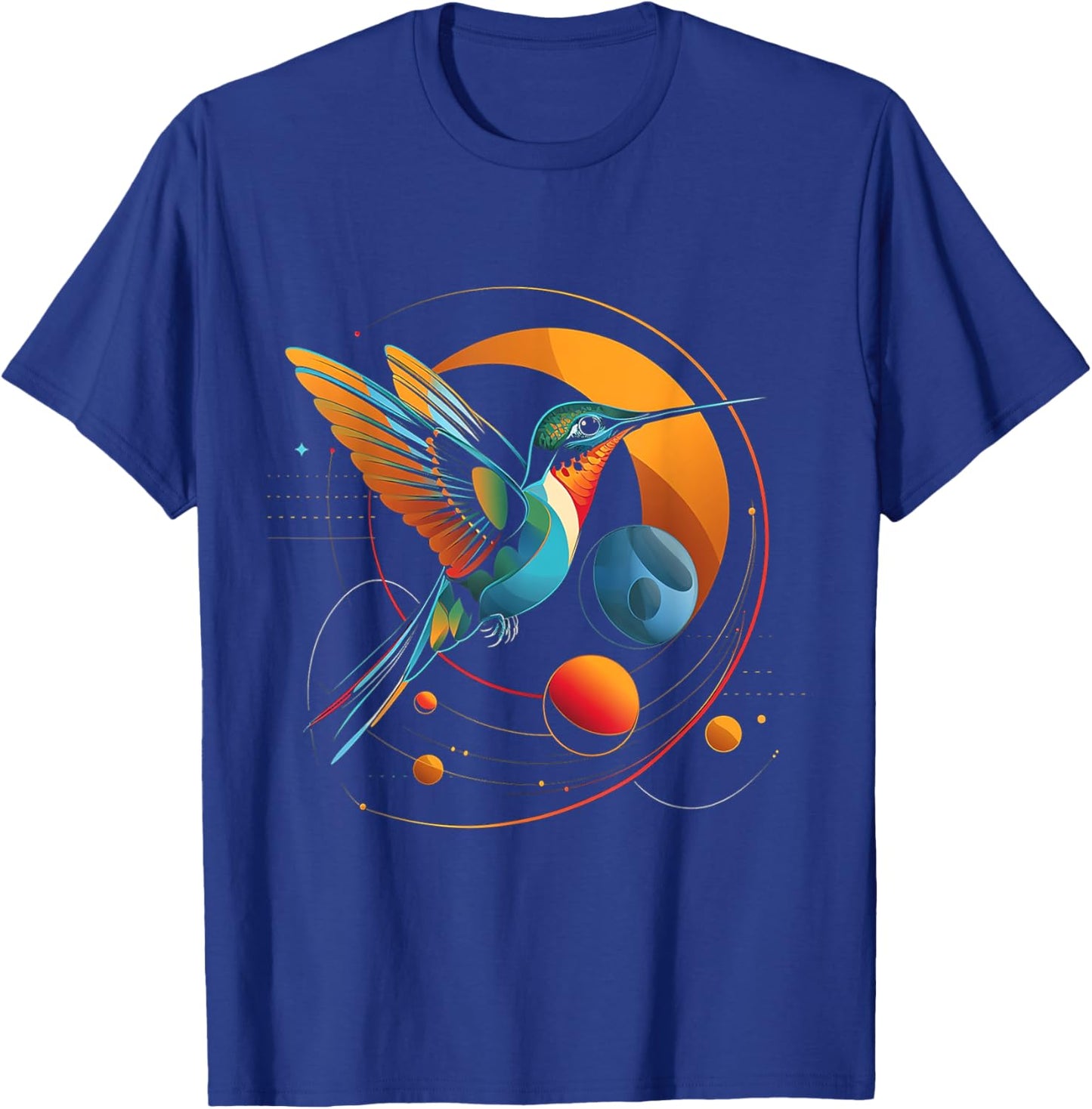 Hummingbird Planets Geometric Fantasy Animal Art Bird T-Shirt - T-Shirt | Royal