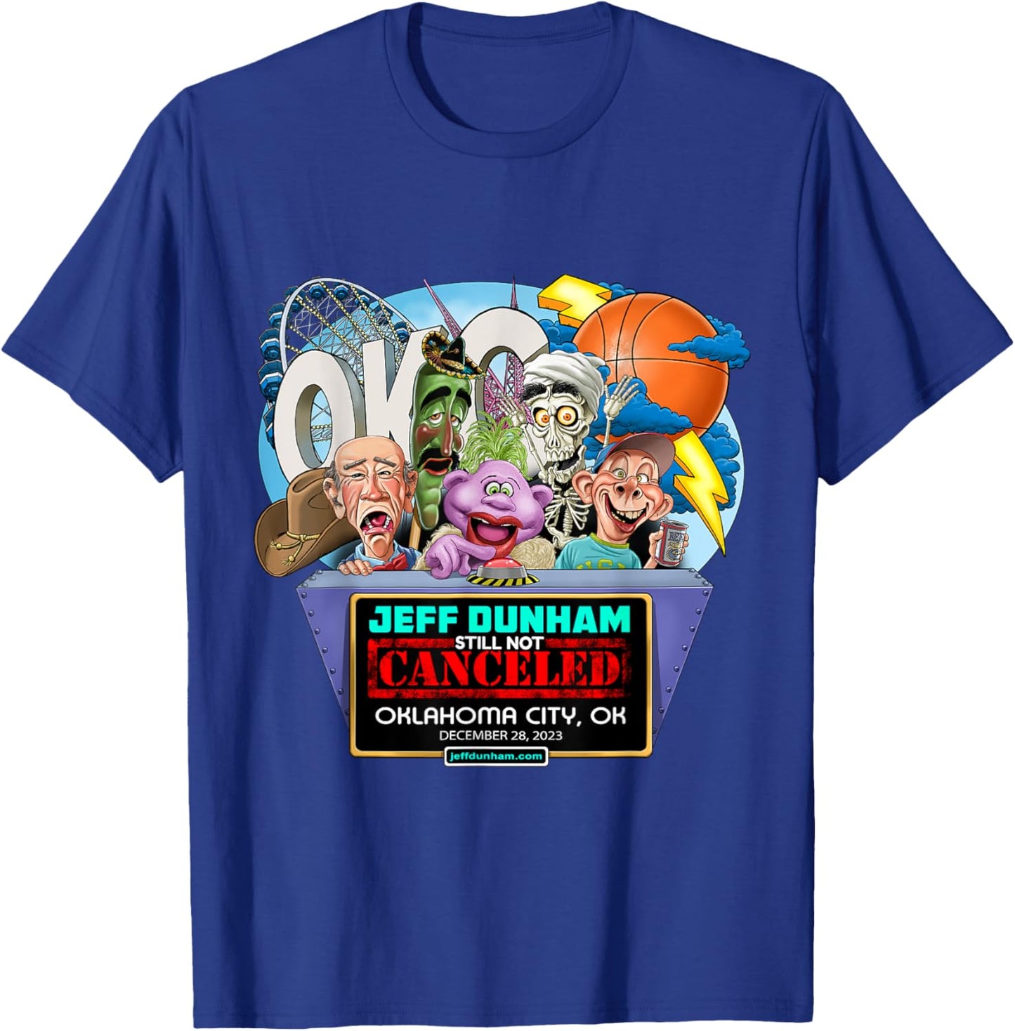 Jeff Dunham Oklahoma City, OK (2023) T-Shirt - T-Shirt | Royal
