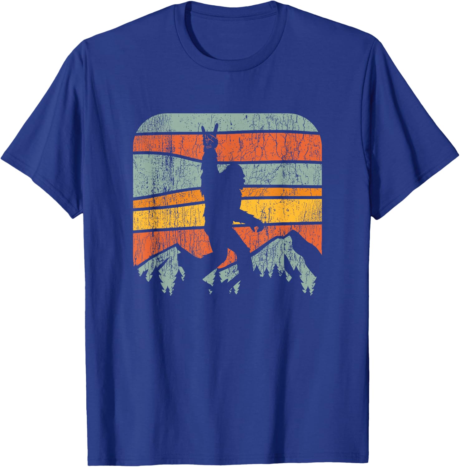 Bigfoot Rock and Roll Retro Mountain Sunset Sasquatch Gift T-Shirt - T-Shirt | Royal