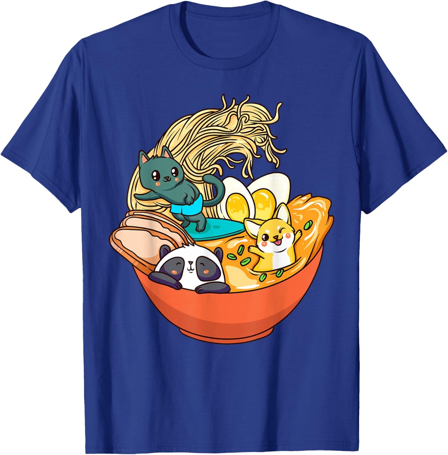 Cute Kawaii Cat Ramen Bowl Japanese Anime Panda Dog Noodle T-Shirt - T-Shirt | Royal