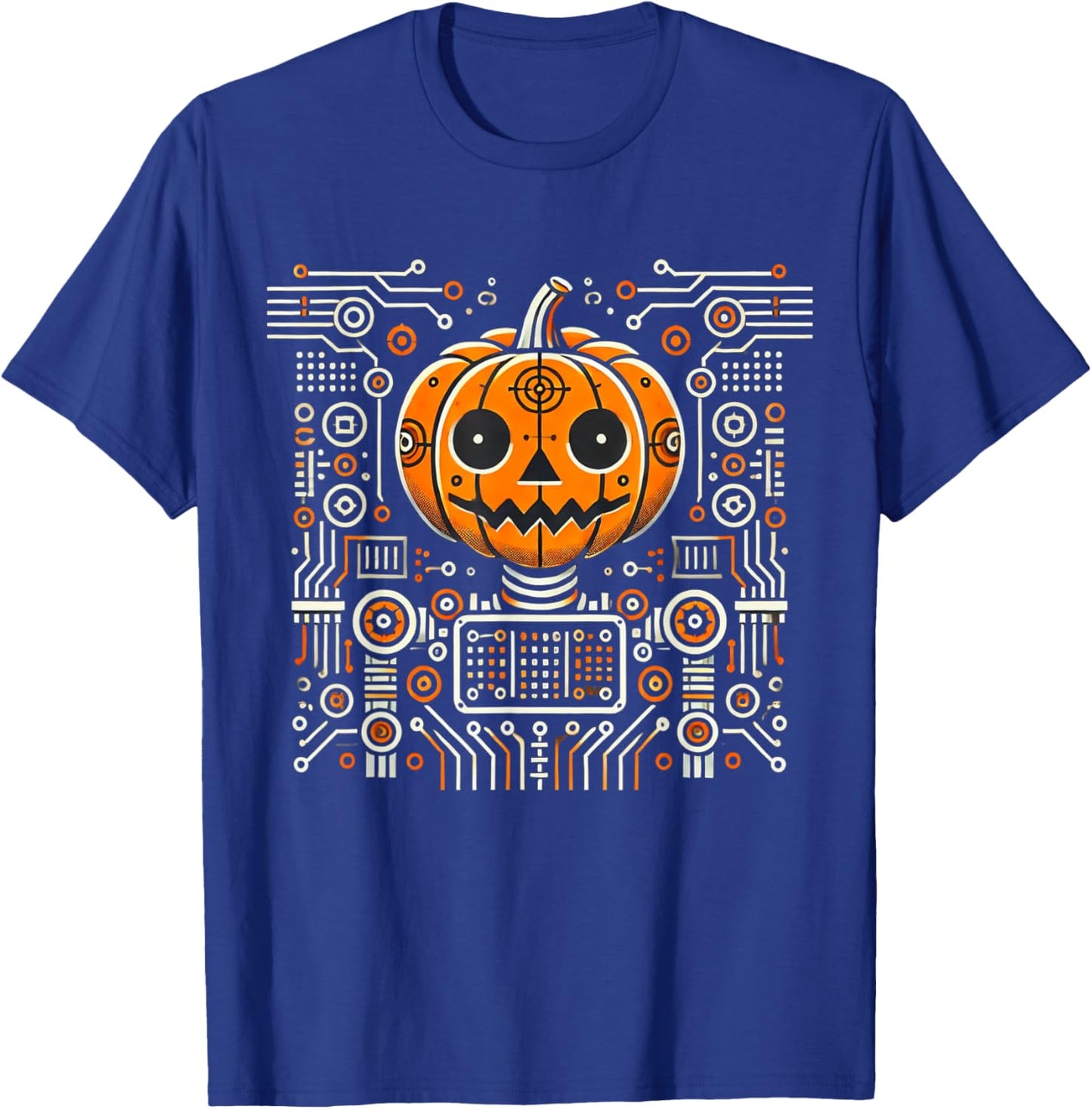 Pumpkin Robot Funny Halloween Costume Haunted Circuit Board T-Shirt - T-Shirt | Royal