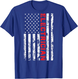 Electrician Patriotic American flag electrician father day T-Shirt - T-Shirt | Royal