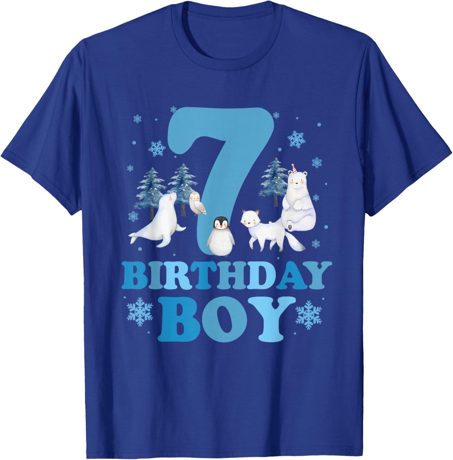 Winter 7th Birthday Boy Arctic Animals 7 Year Old Birthday T-Shirt - T-Shirt | Royal