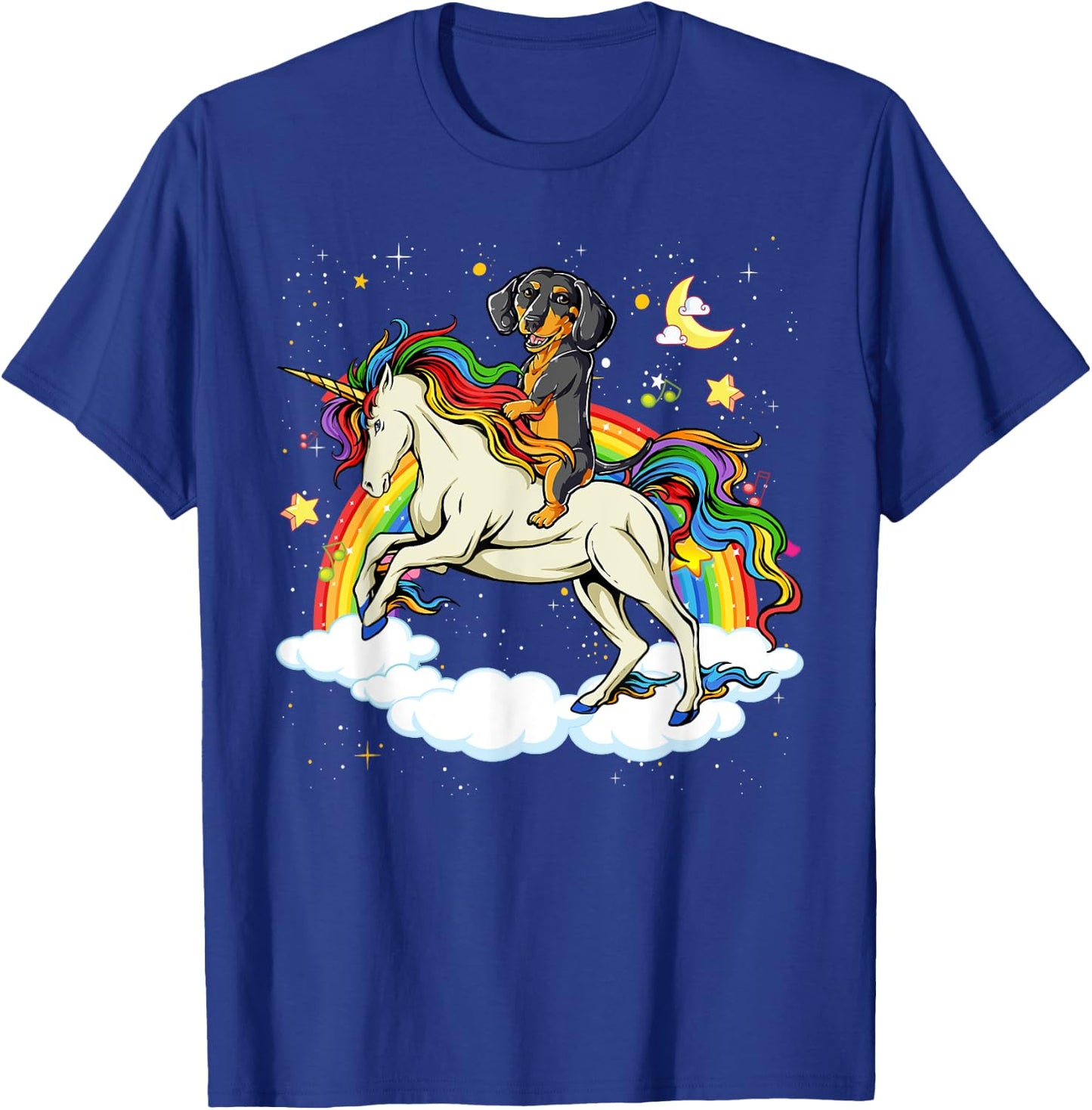 Funny Dachshund Dog Riding Unicorn & Rainbow Boys Kids Girls T-Shirt - T-Shirt | Royal