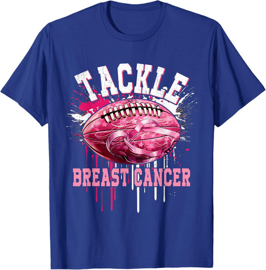 Tackle Football Pink Ribbon Breast Cancer Awareness Boys Kid T-Shirt - T-Shirt | Royal