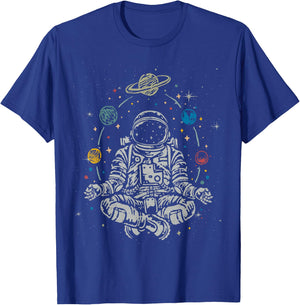 Vintage Lotus Meditating Astronaut Zen Yoga Planets Universe T-Shirt - T-Shirt | Royal