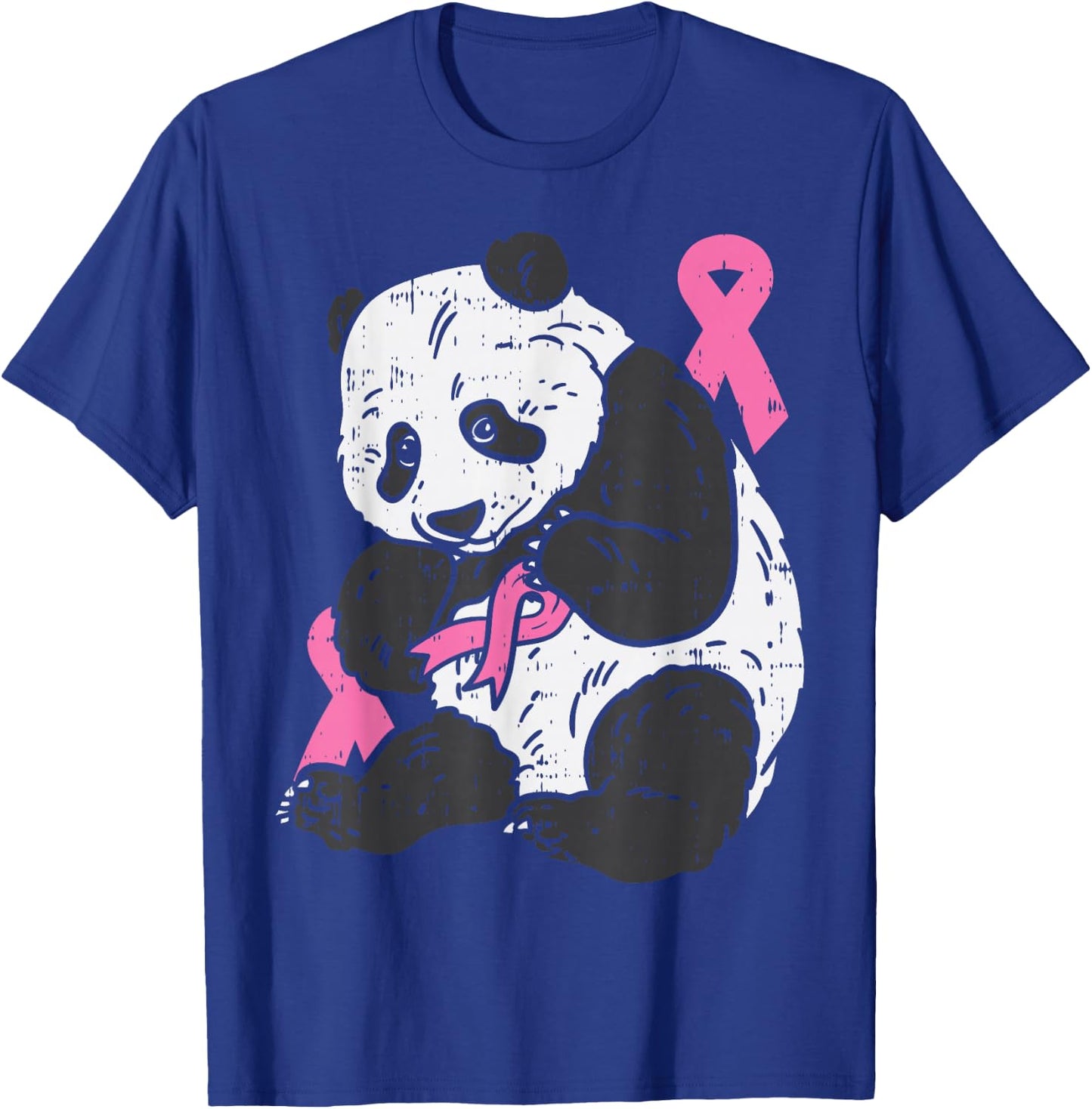 Panda Bear Pink Ribbon Breast Cancer Awareness Support Gift T-Shirt - T-Shirt | Royal