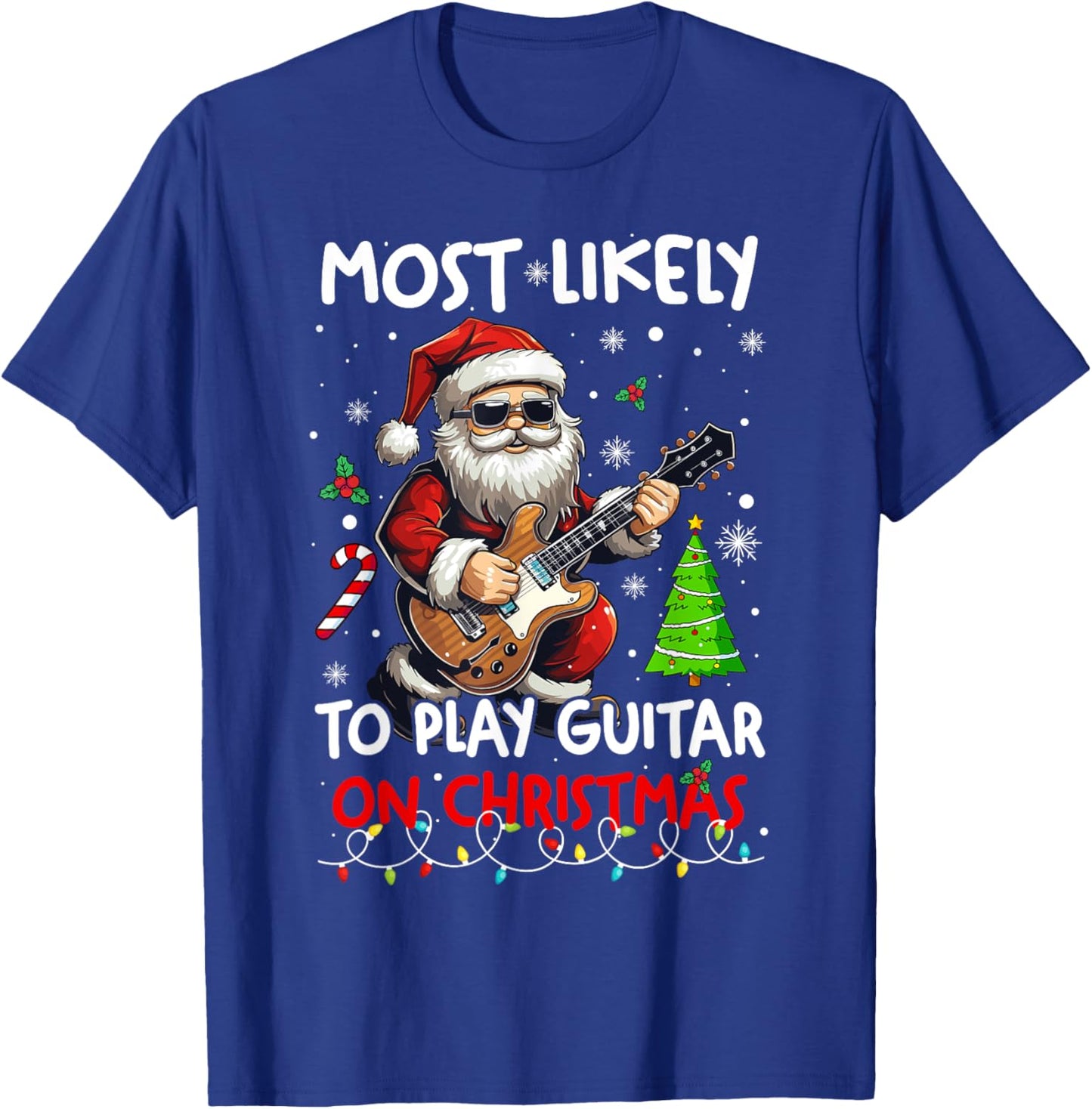 Most Likely To Play Guitar With Santa Matching Christmas T-Shirt - T-Shirt | Royal