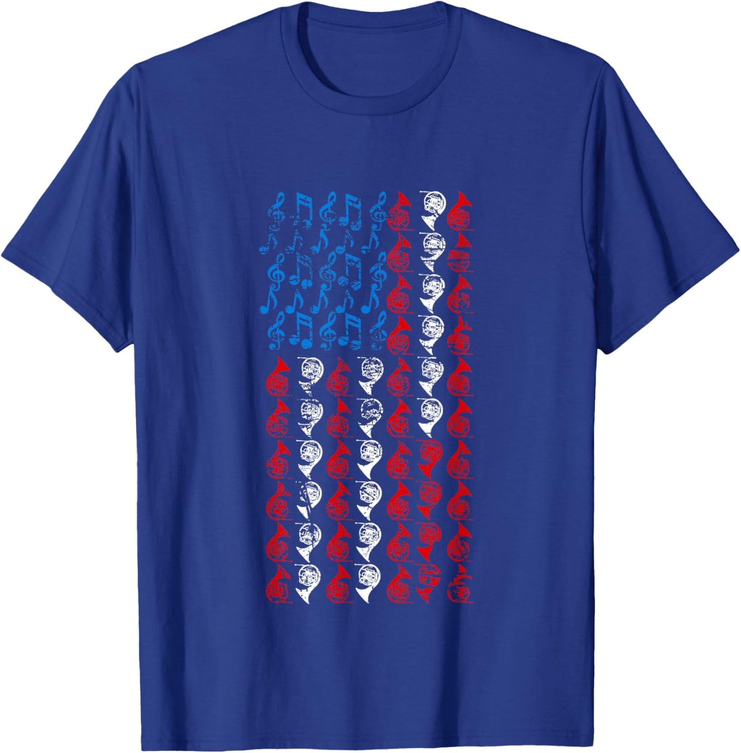 French horn American Flag 4th of July Men Women Hornist USA T-Shirt - T-Shirt | Royal