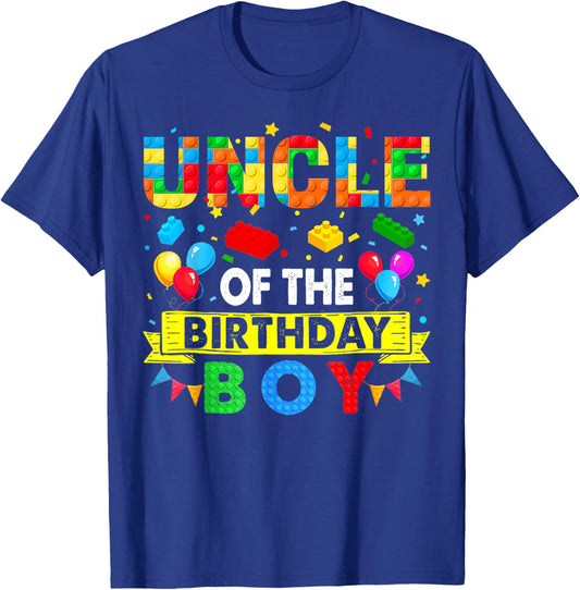 Uncle Of The Birthday Boy Master Builder Blocks Building T-Shirt - T-Shirt | Royal