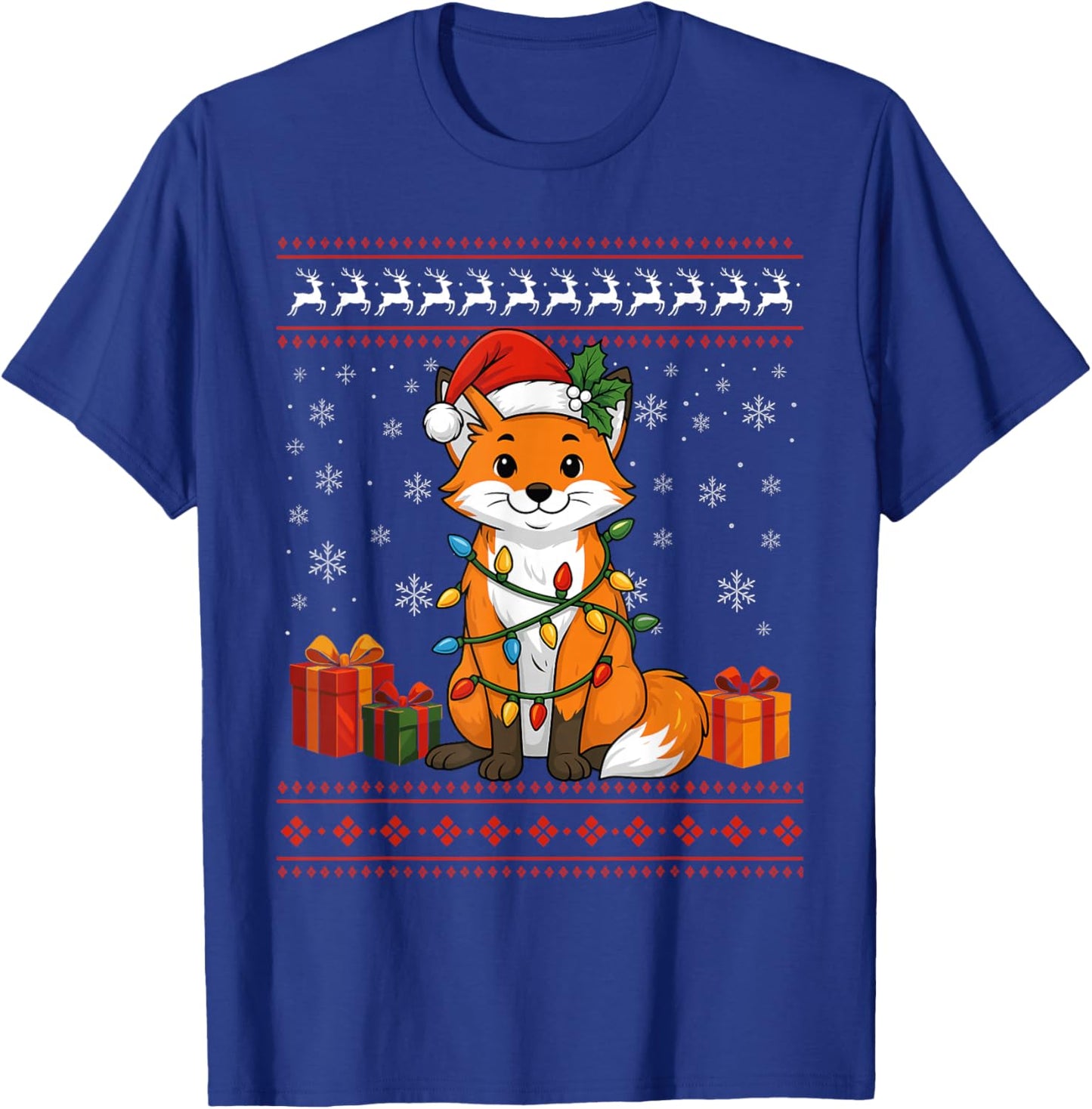 Fox Christmas Ugly Sweater Fox Graphic T-Shirt - T-Shirt | Royal