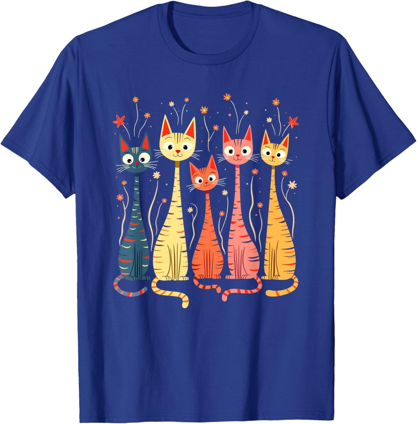 Cute Vintage Retro Mid-Century Long Neck Cats T-Shirt - T-Shirt | Royal
