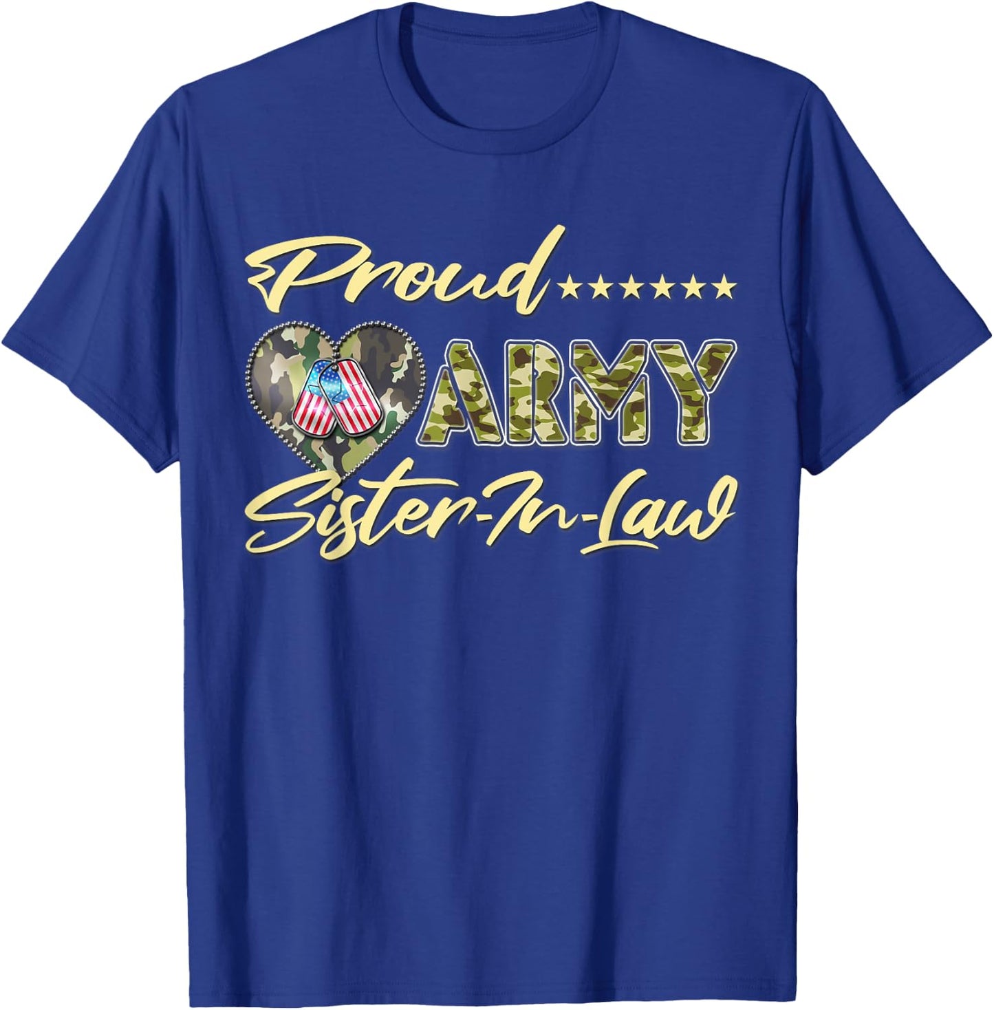 Proud Army Sister-In-Law - US Flag Dog Tags Military Family T-Shirt - T-Shirt | Royal
