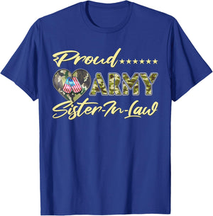 Proud Army Sister-In-Law - US Flag Dog Tags Military Family T-Shirt - T-Shirt | Royal