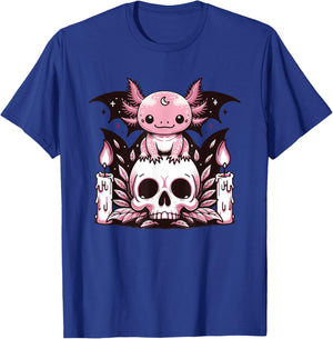 Kawaii Pastel Goth Cute Creepy Axolotl Bat Skeleton T-Shirt - T-Shirt | Royal