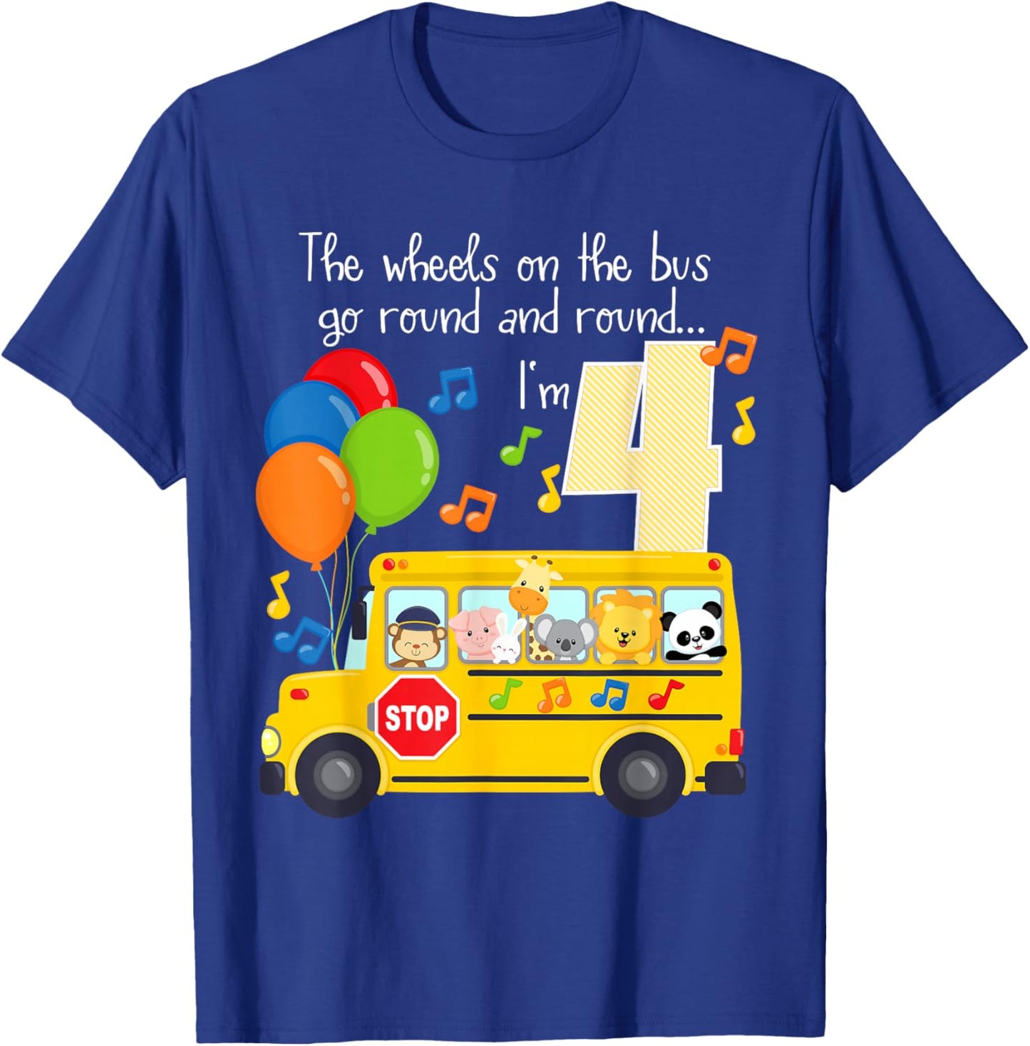 The Wheels On The Bus 4th Birthday 4 Yrs Old Family Matching T-Shirt - T-Shirt | Royal
