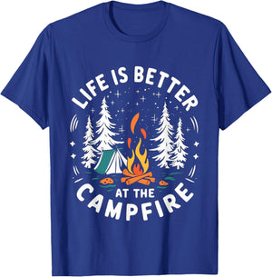Life is Better at The Campfire Funny Camping T-Shirt - T-Shirt | Royal