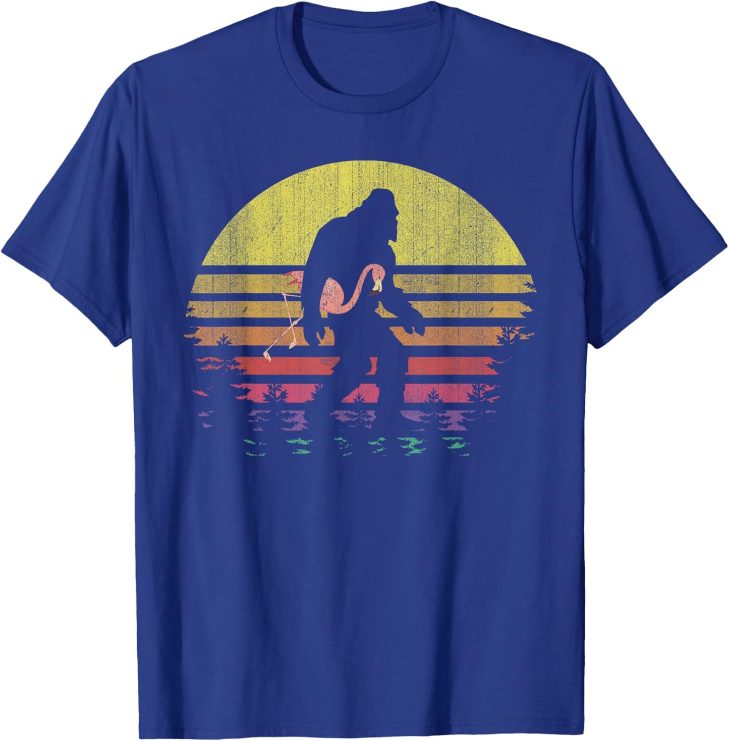 Bigfoot Flamingo Yeti Sasquatch Vintage Sunset T-Shirt - T-Shirt | Royal