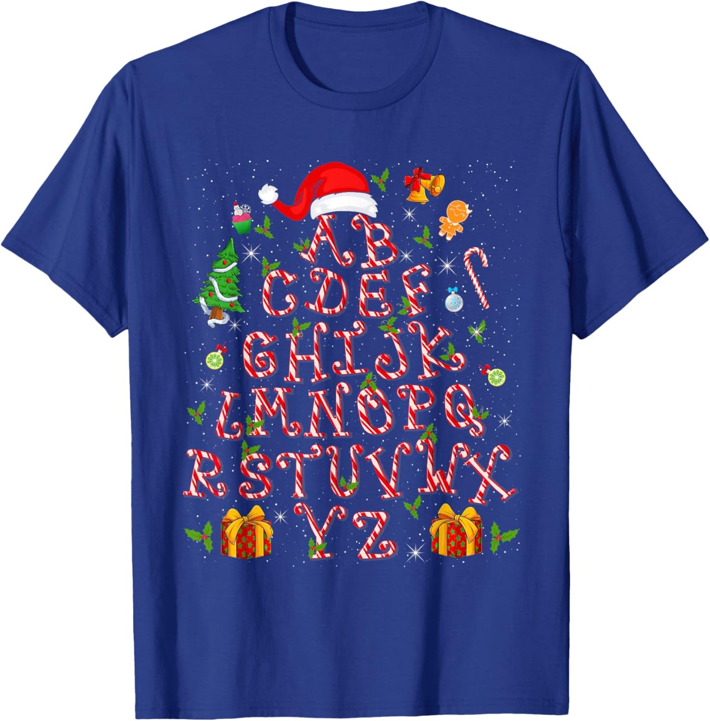 Christmas Tree Alphabet Candy Cane Xmas Holiday Teacher T-Shirt - T-Shirt | Royal