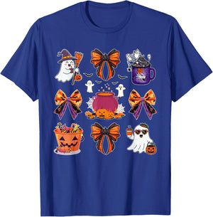 Ghost Boo Candy Buckets Pumpkin Spice Halloween Coquette Bow T-Shirt - T-Shirt | Royal