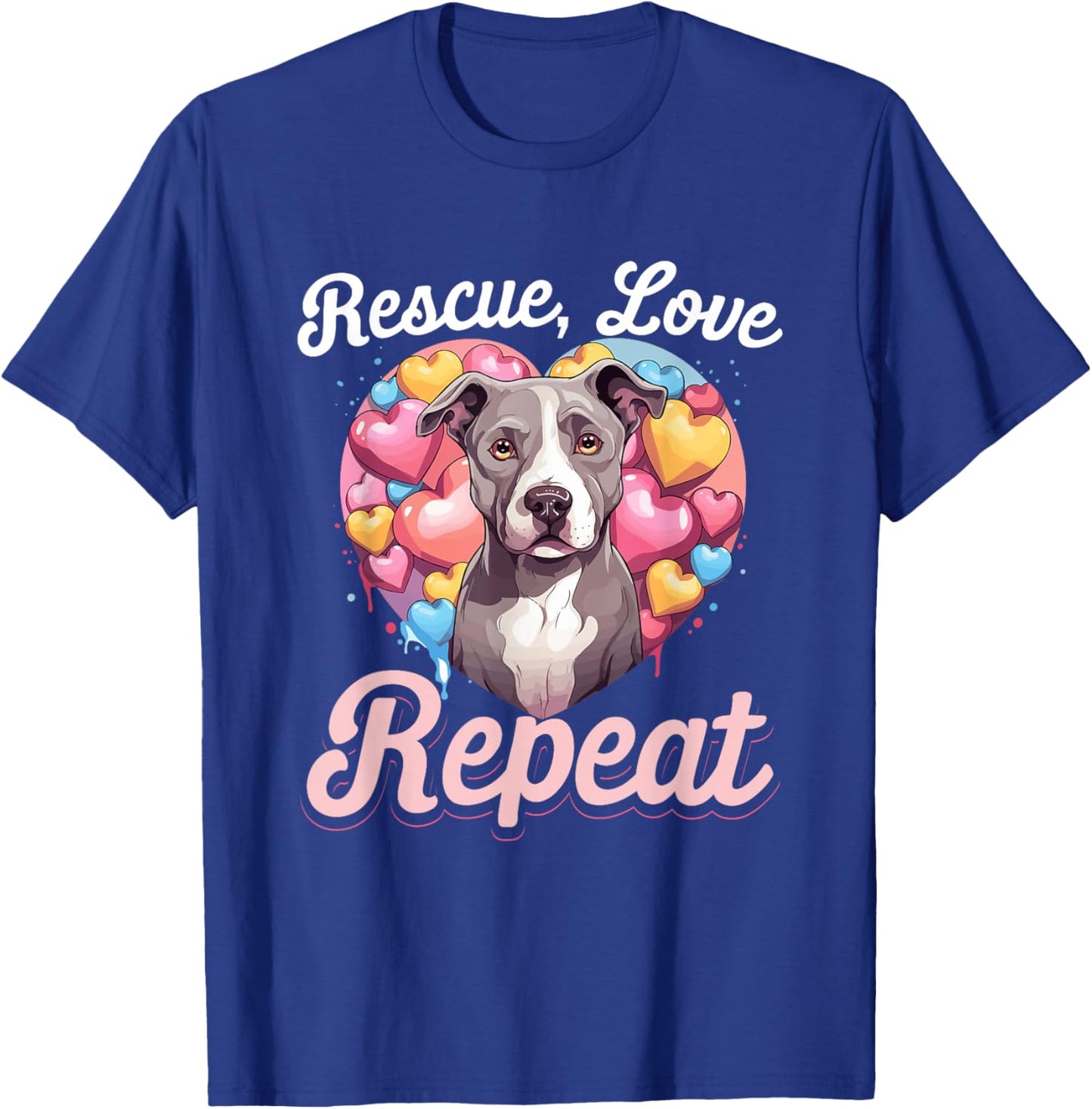 Pitbull Pittie - Rescue Love Repeat T-Shirt - T-Shirt | Royal