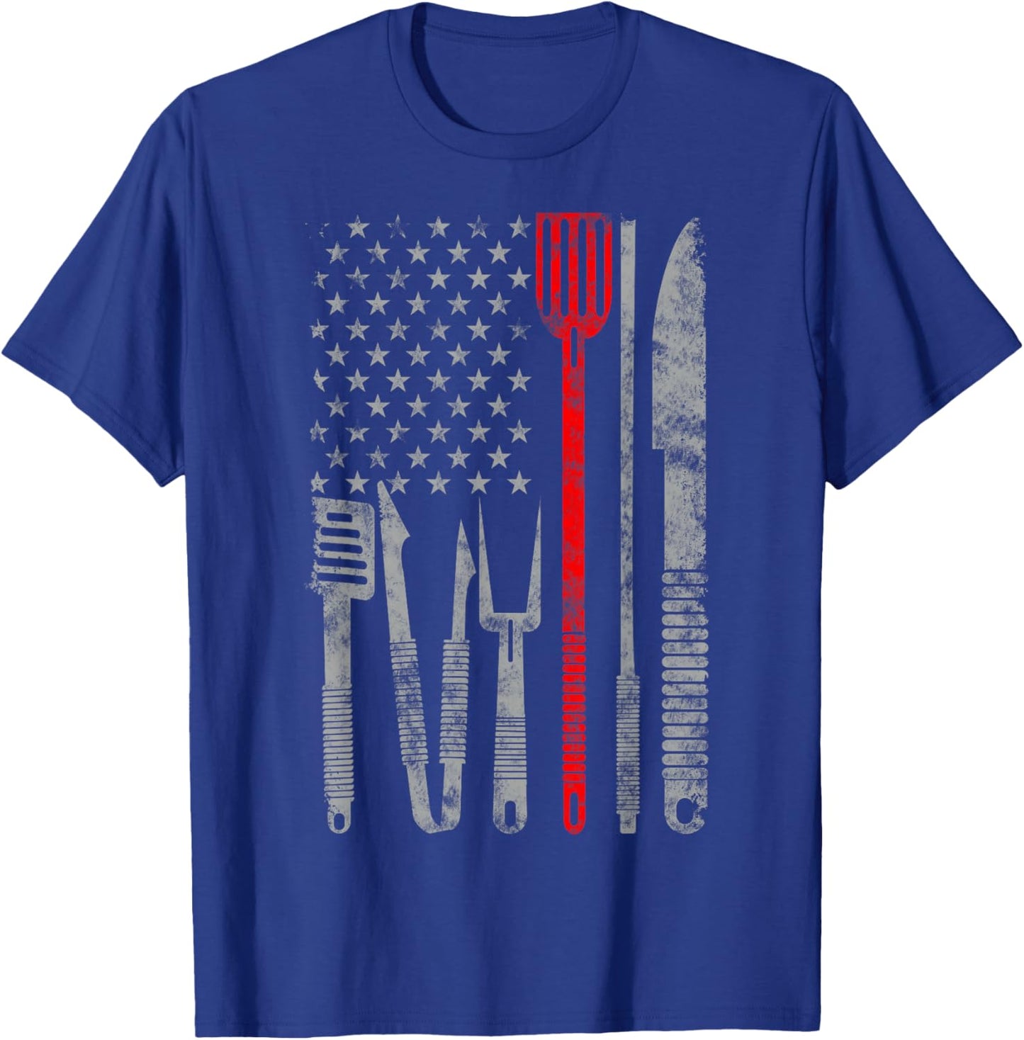 BBQ grill cooking chef thin red line USA flag gifts for chef T-Shirt - T-Shirt | Royal