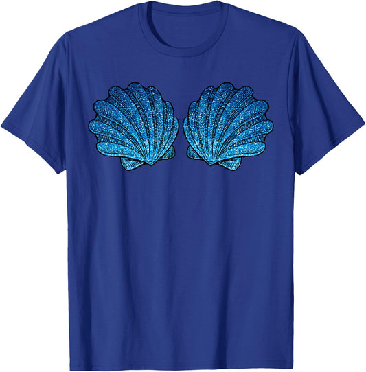 Funny Blue Mermaid Sea Shell Bra Halloween Costume T-Shirt - T-Shirt | Royal