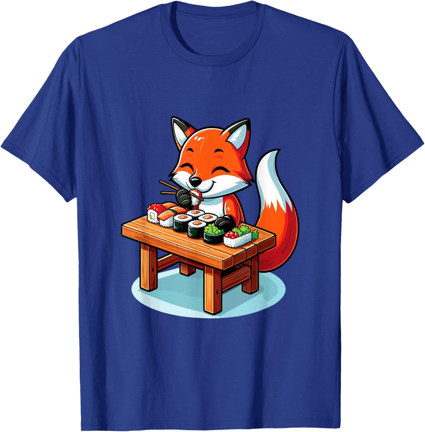 Cute Fox Eating Sushi Japanese Food Sushi Fox Lover T-Shirt - T-Shirt | Royal
