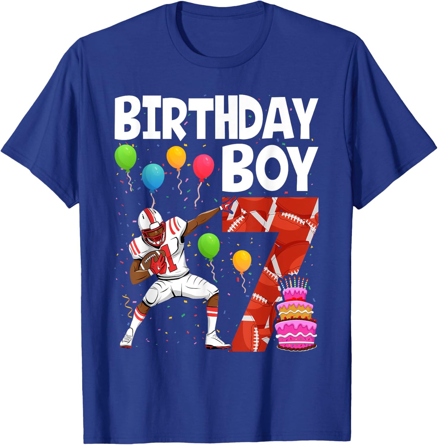 7 Years Old Boy Football Player 7th Football Birthday Boys T-Shirt - T-Shirt | Royal