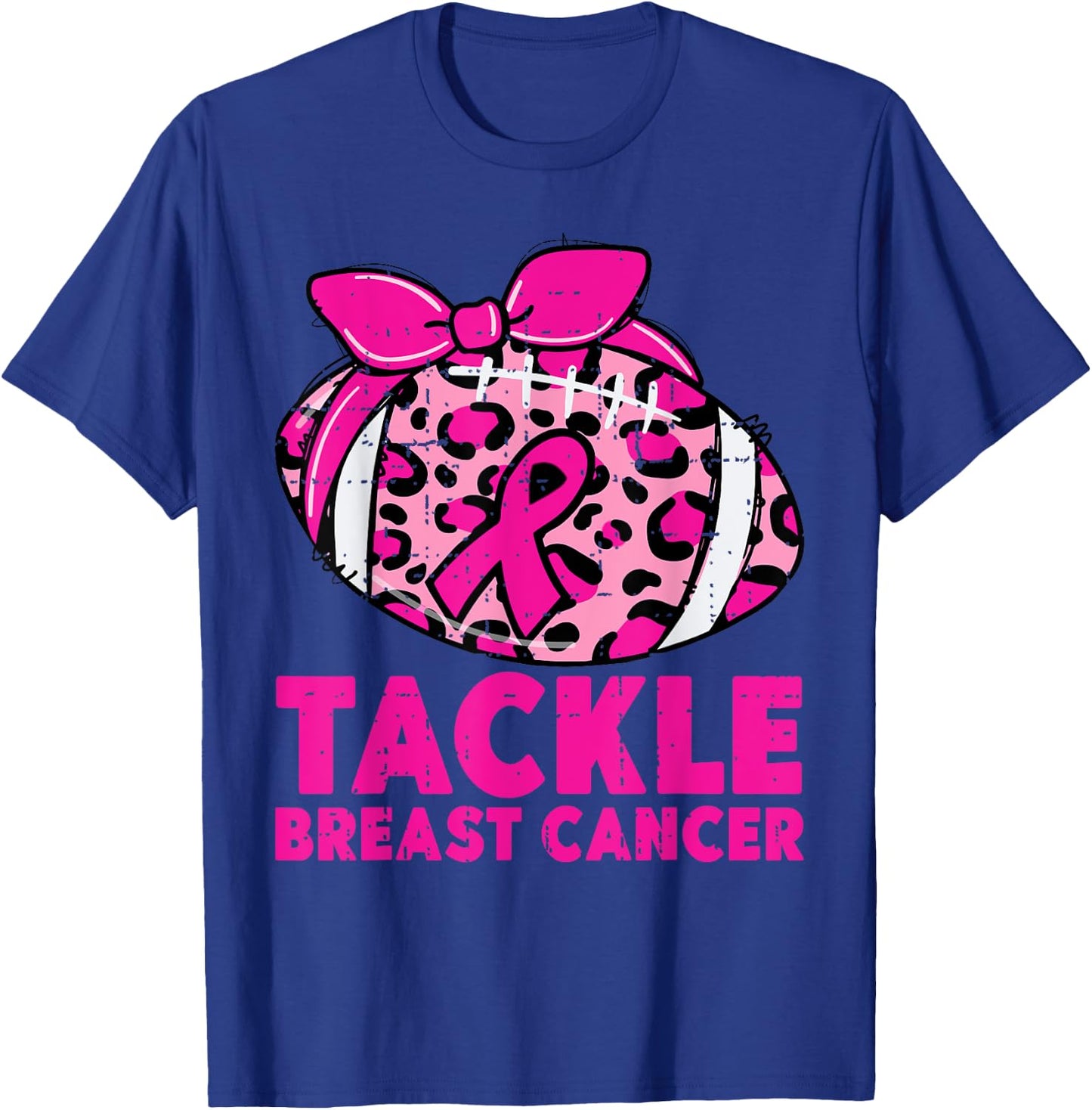Tackle Breast Cancer Awareness Leopard Football Pink Ribbon T-Shirt - T-Shirt | Royal