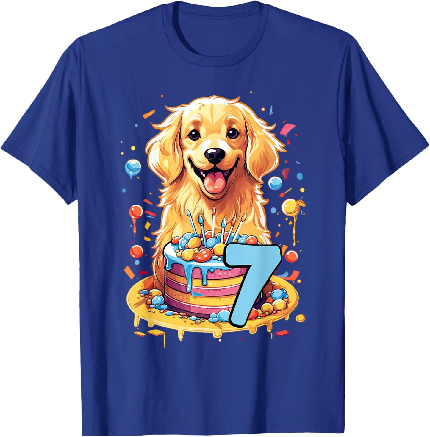 Golden Retriever Dog 7th Birthday Themed Party 7 Men Women Kids T-Shirt - T-Shirt | Royal