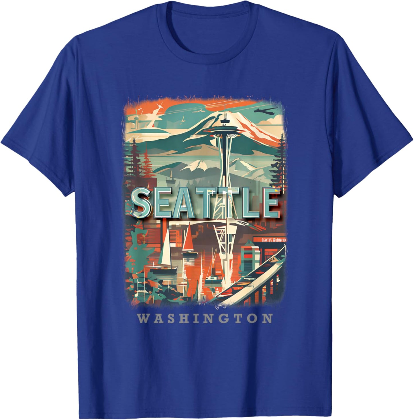 Seattle Washington WA Emerald City Skyline SD270 T-Shirt - T-Shirt | Royal