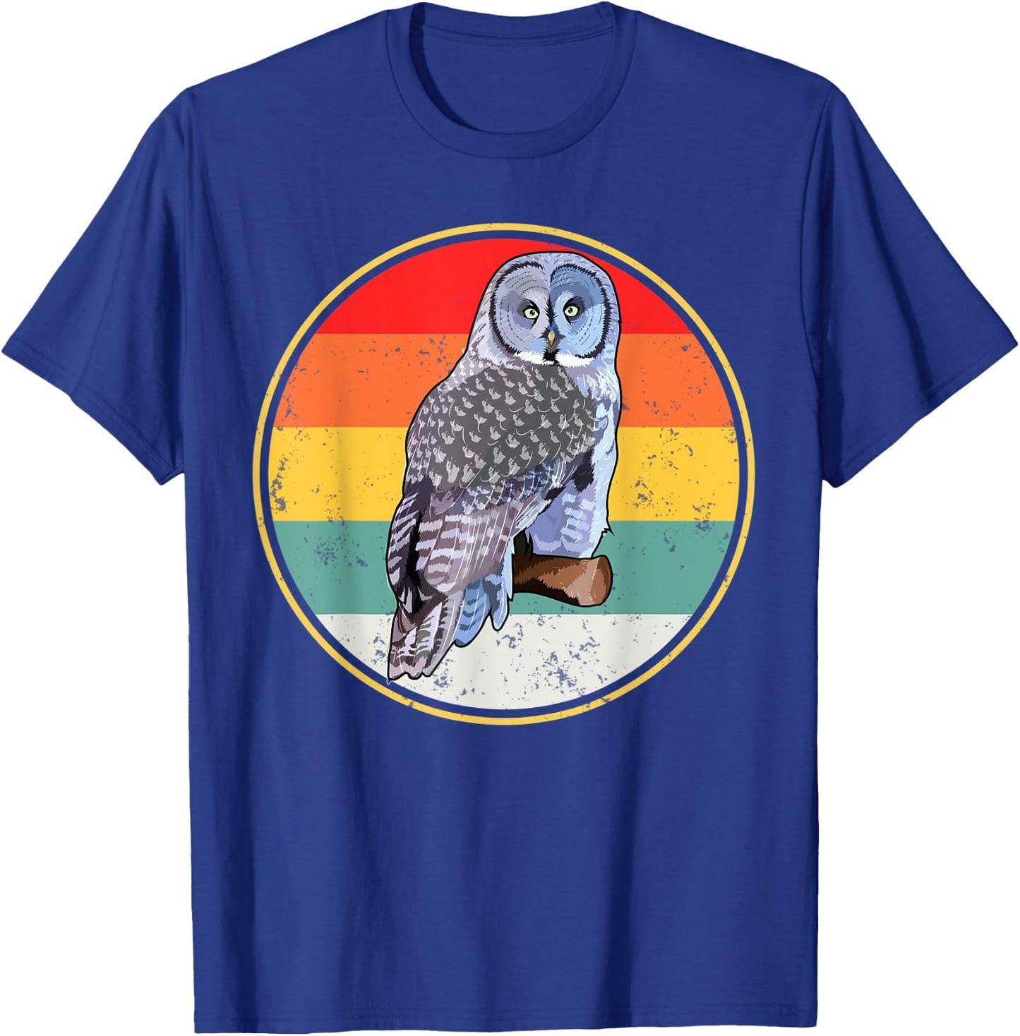 Vintage Retro Sunset Great Gray Owl Bird T-Shirt - T-Shirt | Royal