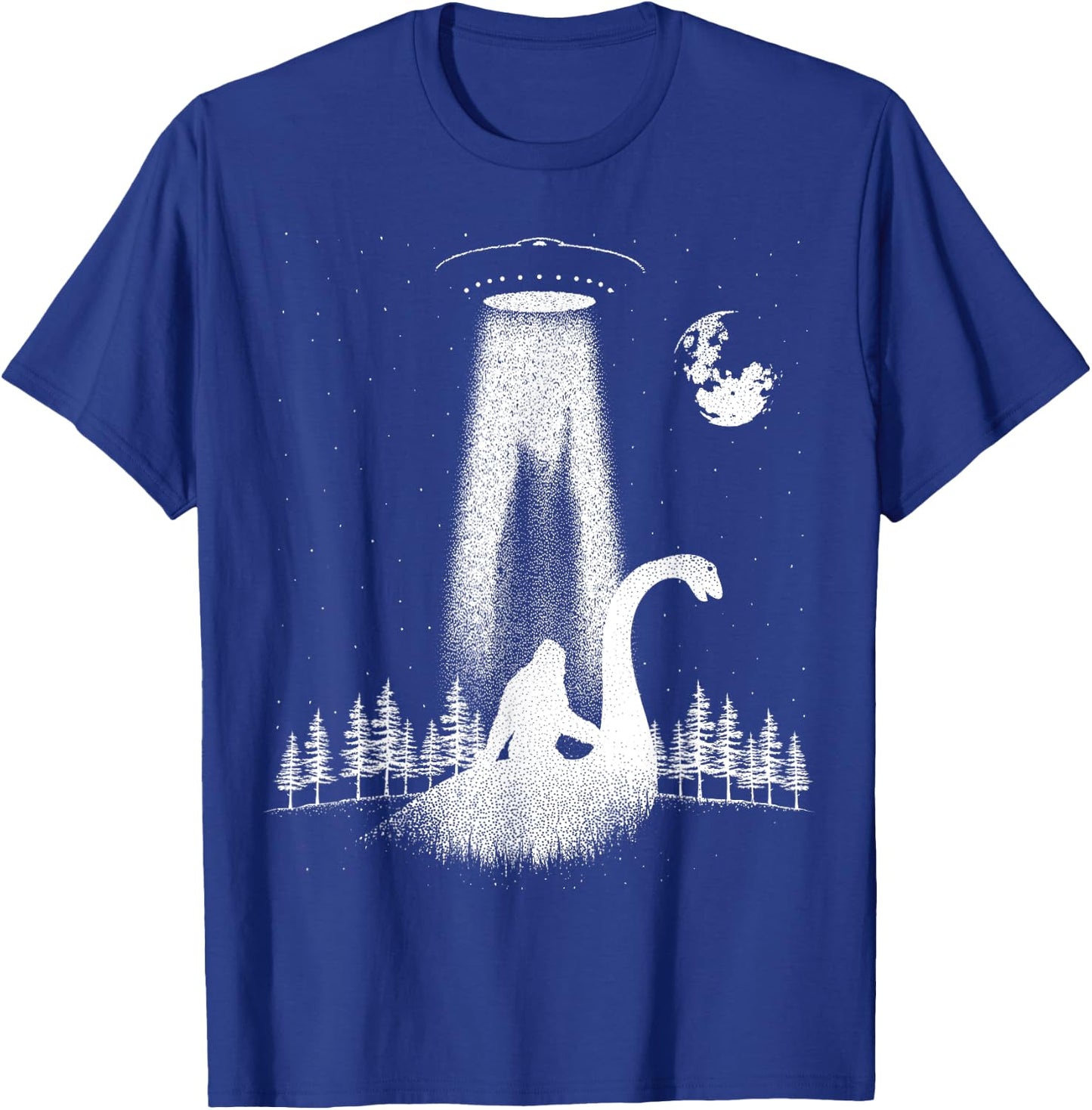 Bigfoot Riding Loch Ness Monster Nessie Funny Sasquatch Ufo T-Shirt - T-Shirt | Royal