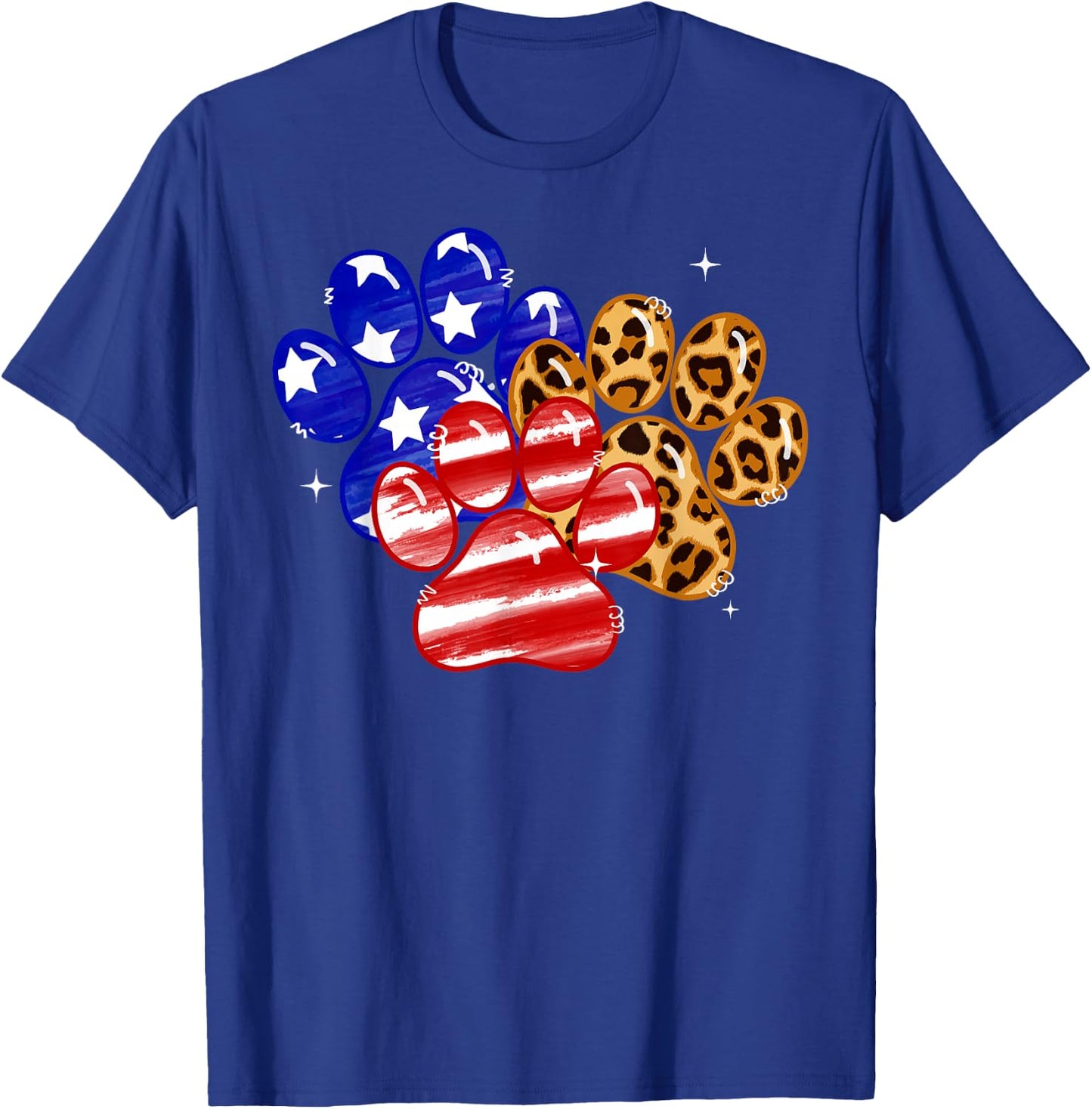 Leopard American Flag Hearts 4th Of July Dog Paw Print Cute T-Shirt - T-Shirt | Royal
