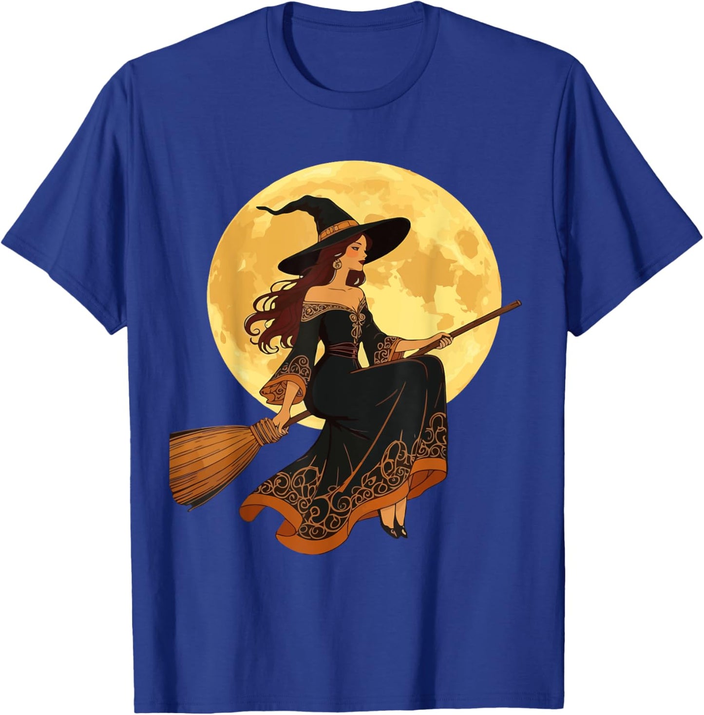Young Goth Witch Sat Astride A Besom Vector Art T-Shirt - T-Shirt | Royal