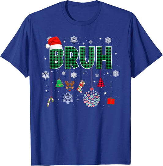 Bruh Christmas Green Plaid Boys Kids Girls Xmas Pajamas T-Shirt - T-Shirt | Royal