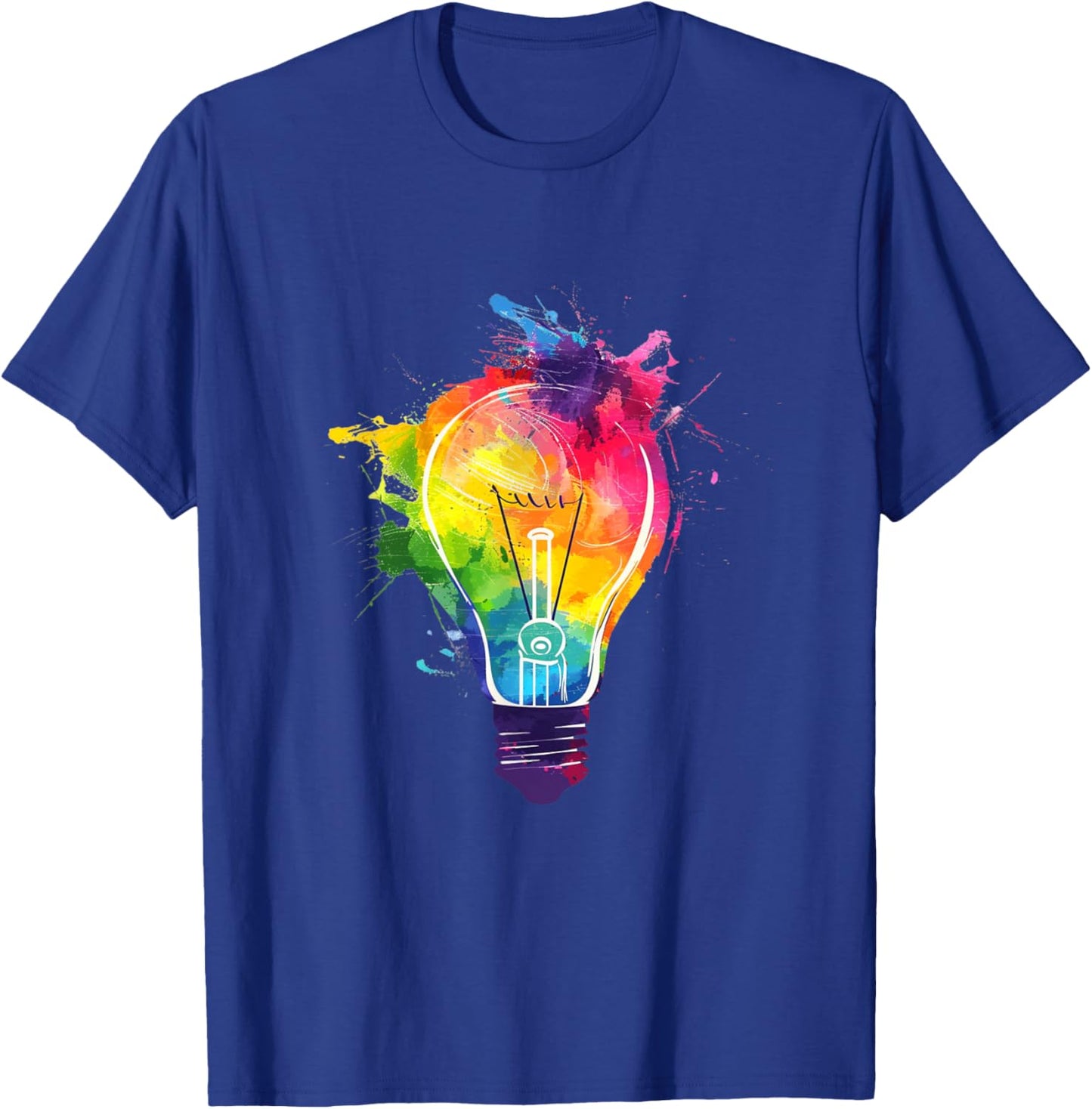 Creative Colorful Light Bulb Artistic Paint Splash T-Shirt - T-Shirt | Royal