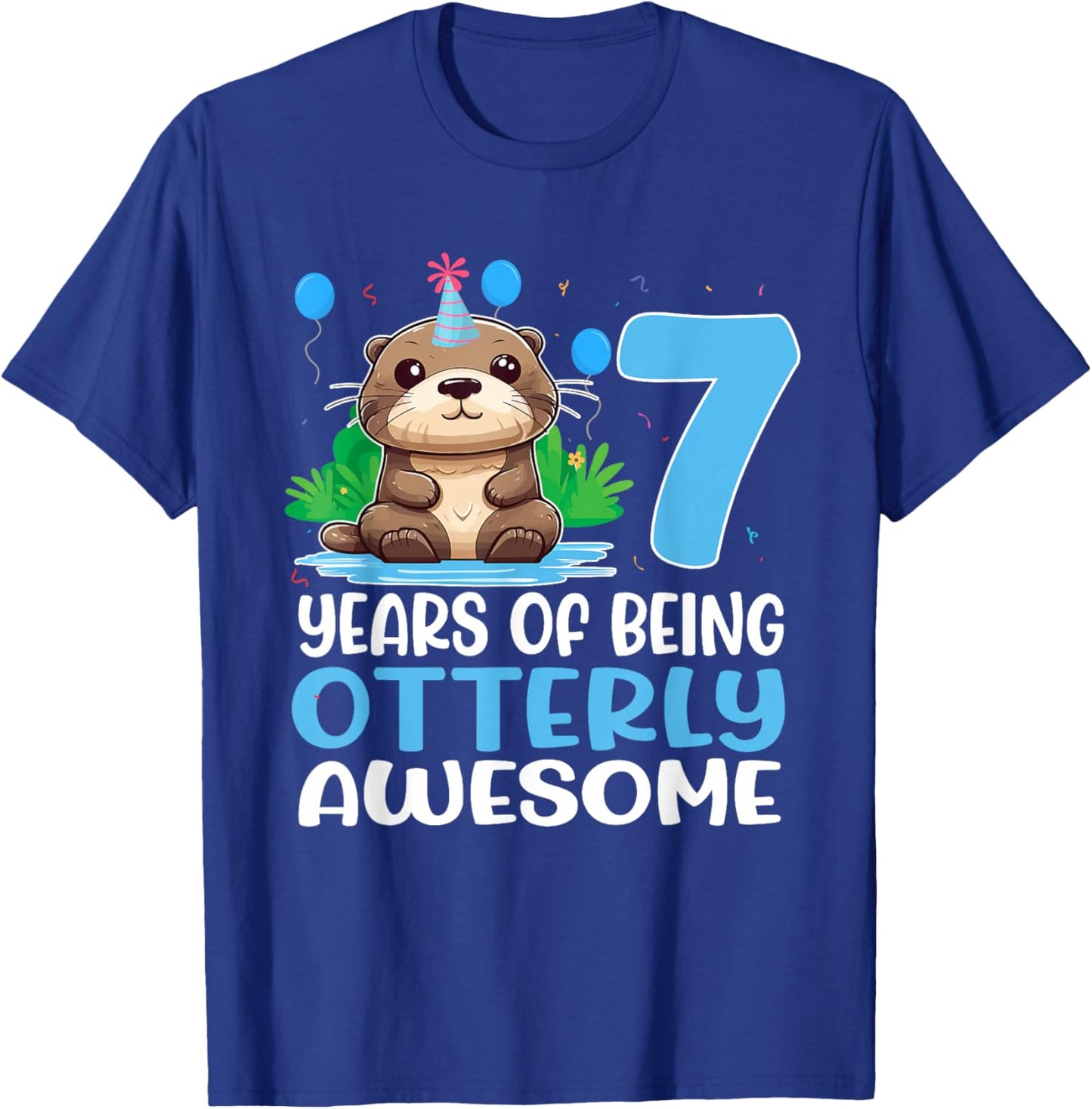 7 Years Of Being Otterly Awesome 7th Birthday Cute Otter T-Shirt - T-Shirt | Royal