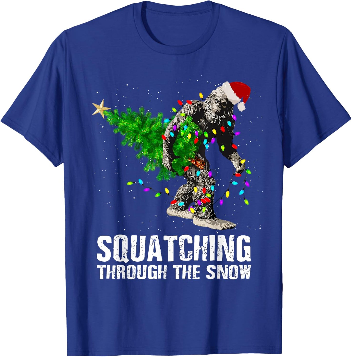 Bigfoot Squatching Through the Snow Christmas Tree T Shirt T-Shirt - T-Shirt | Royal