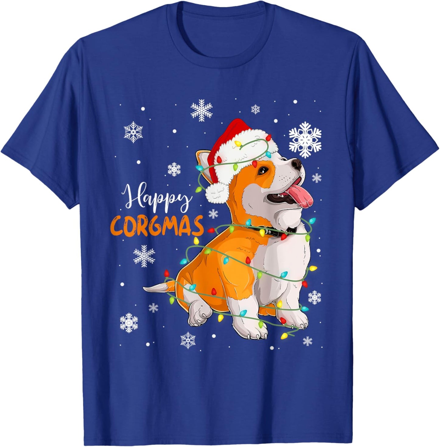 Corgi Christmas Tree Light Santa Hat Dog Gift Kid Girl Women T-Shirt - T-Shirt | Royal