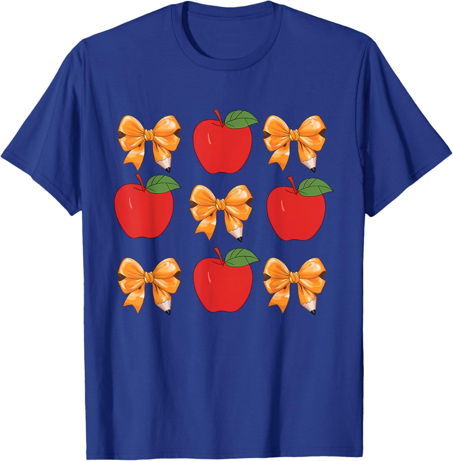 Teacher Coquette Pencil Bow And Apple Teacher Appreciation Women Girls Kids T-Shirt - T-Shirt | Royal