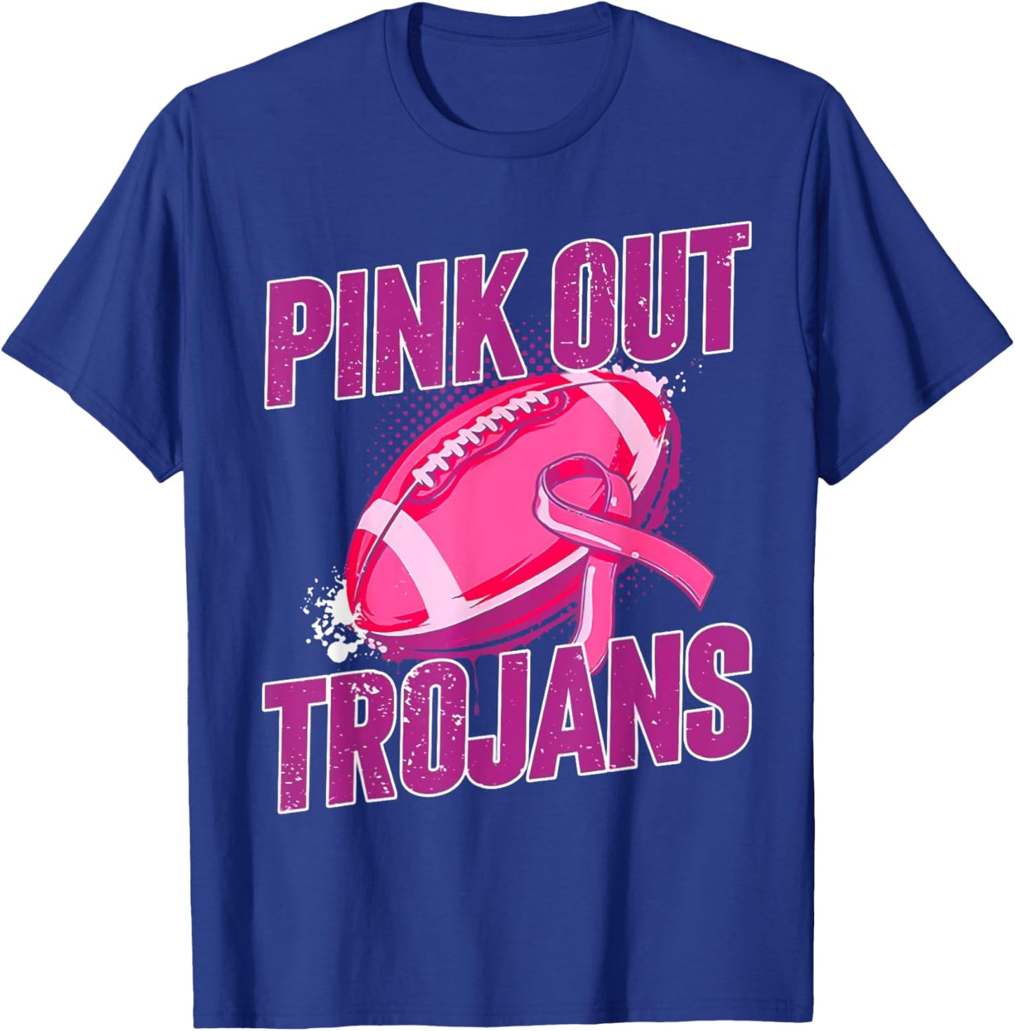 Trojans Pink Out Football Tackle Breast Cancer T-Shirt - T-Shirt | Royal