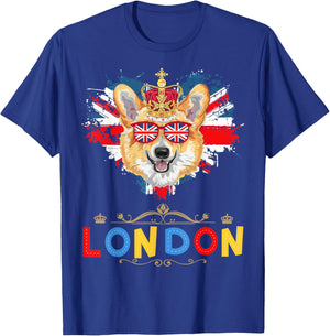 London Souvenirs Idea Kids With Corgi & British Memorabilia T-Shirt - T-Shirt | Royal