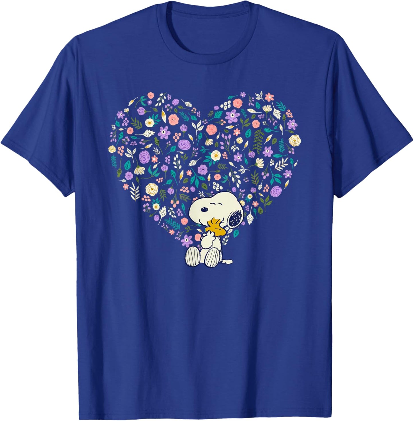 Peanuts Snoopy & Woodstock Hug Floral Heart T-Shirt - T-Shirt | Royal