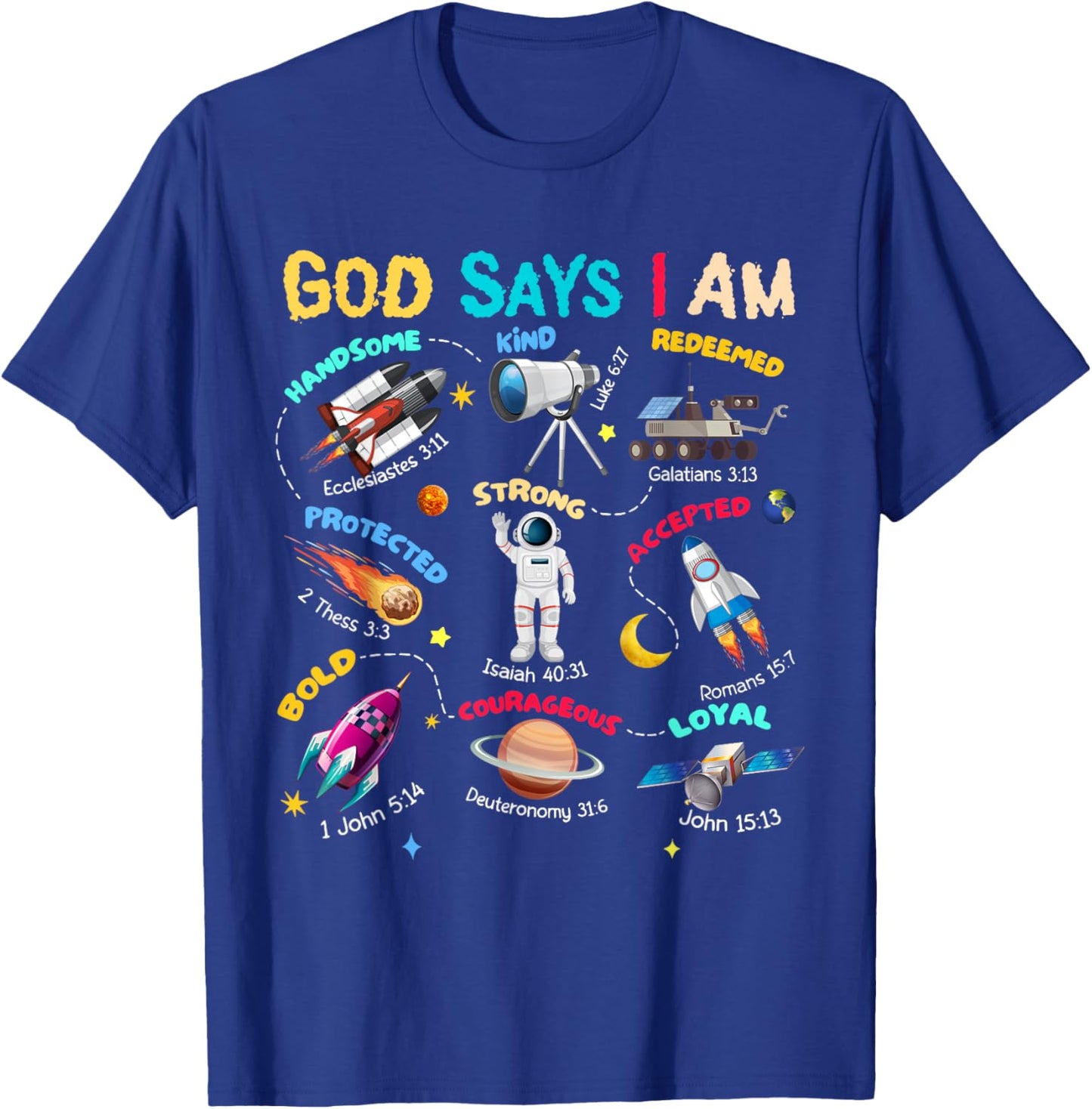 God Says I Am Planets Science Solar Star System Christ Bible T-Shirt - T-Shirt | Royal