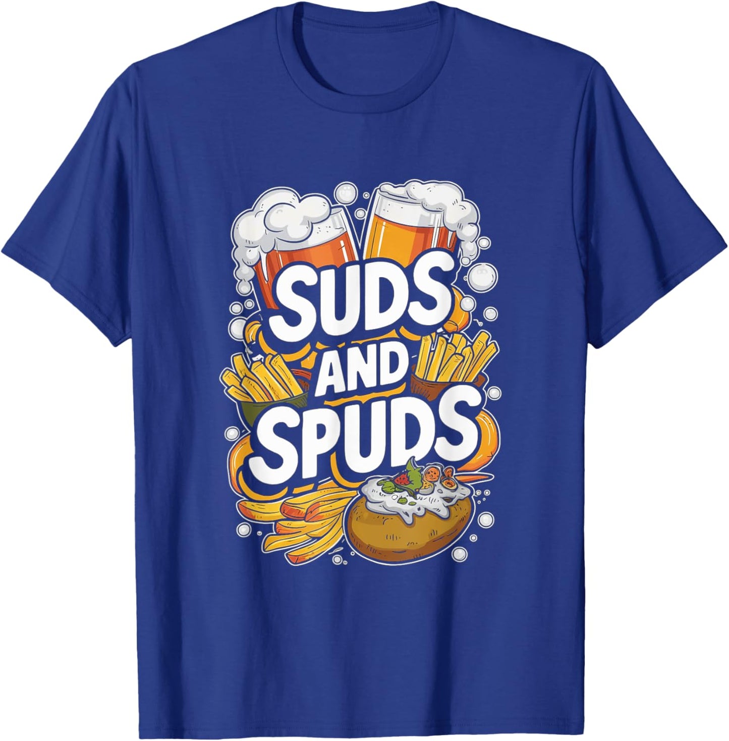 Suds and Spuds Enjoyment Celebration Cool Beer and Snacks T-Shirt - T-Shirt | Royal