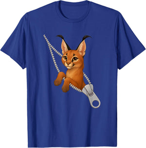 Funny Caracal Cat Cute Zipper T-Shirt - T-Shirt | Royal